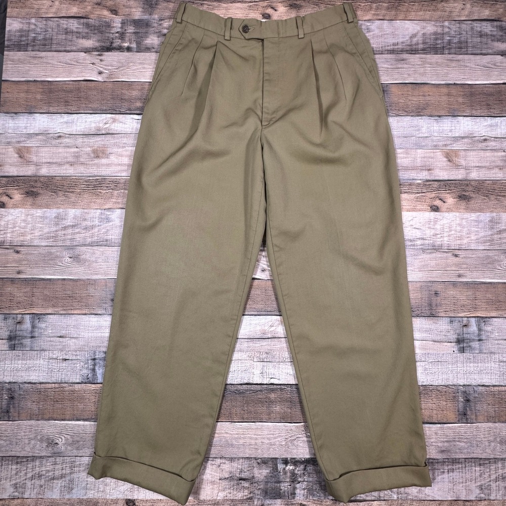 JB Britches Nordstrom Mens 33x28‎ Tan Virgin Wool Pleated Cuffed Dress Pants USA
